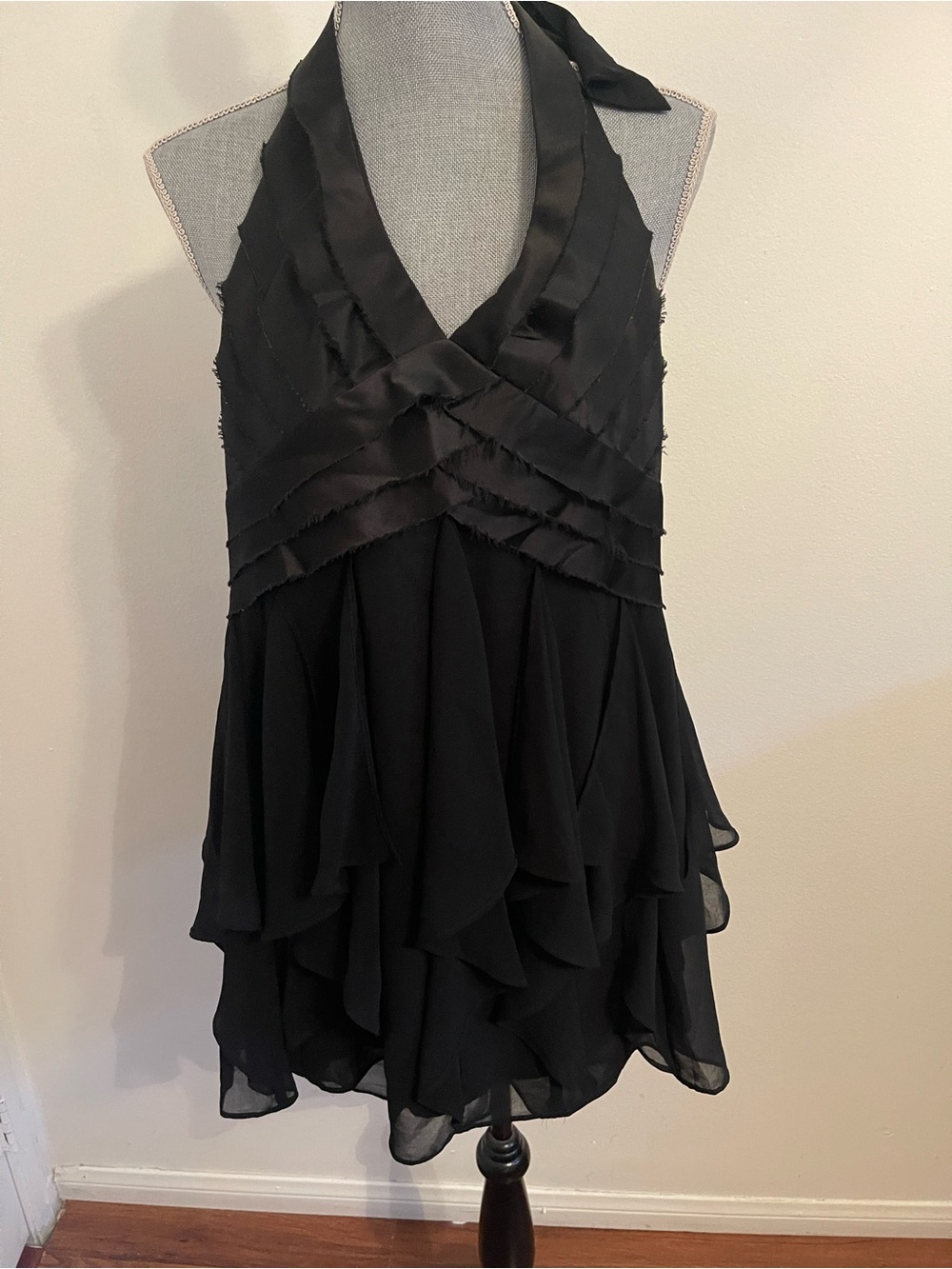 Black Halter Ruffle Cocktail Dress.Size Small